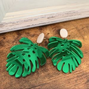 Palm trees earrings green stainless steel